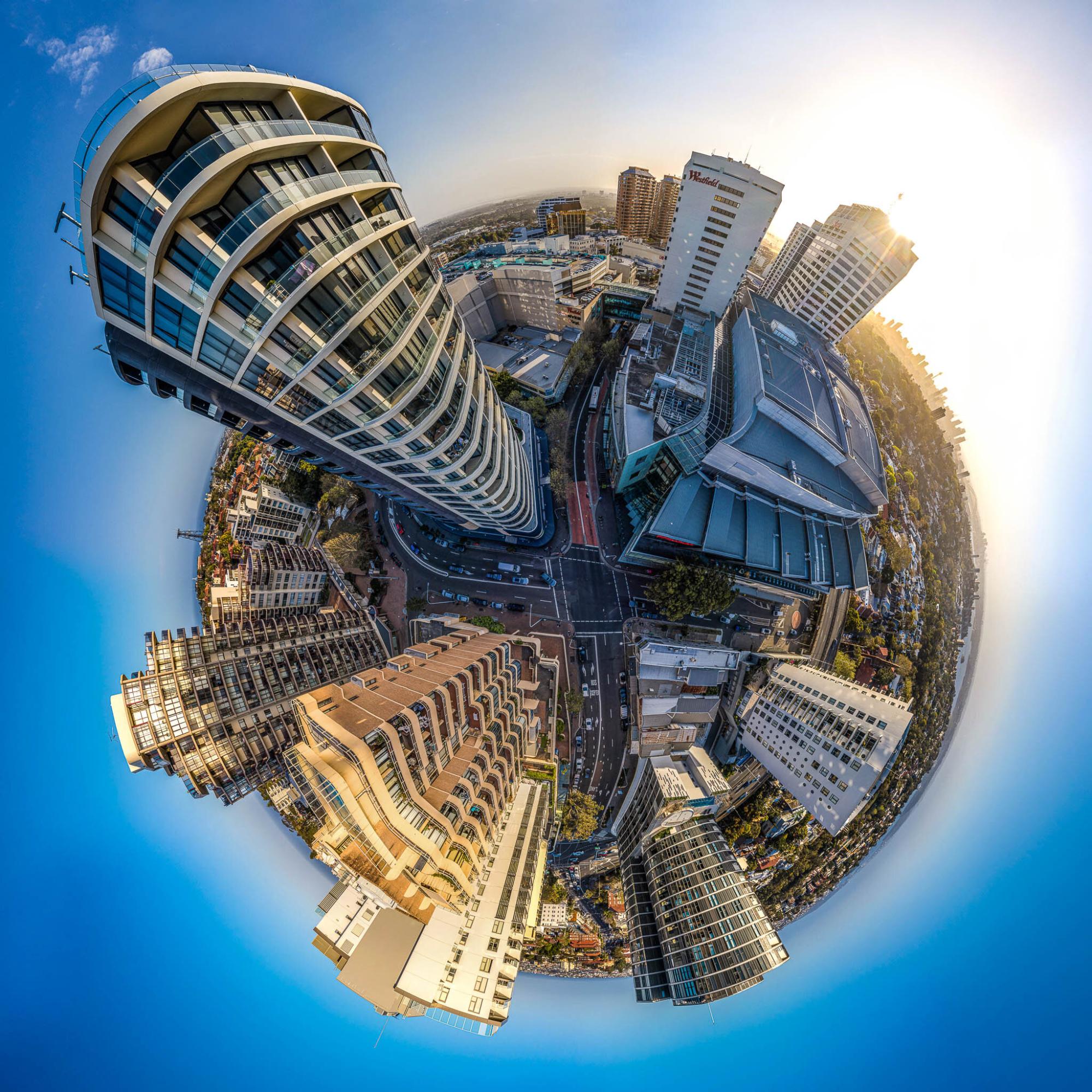 Tiny Planet made from a panorama of Bondi Junction