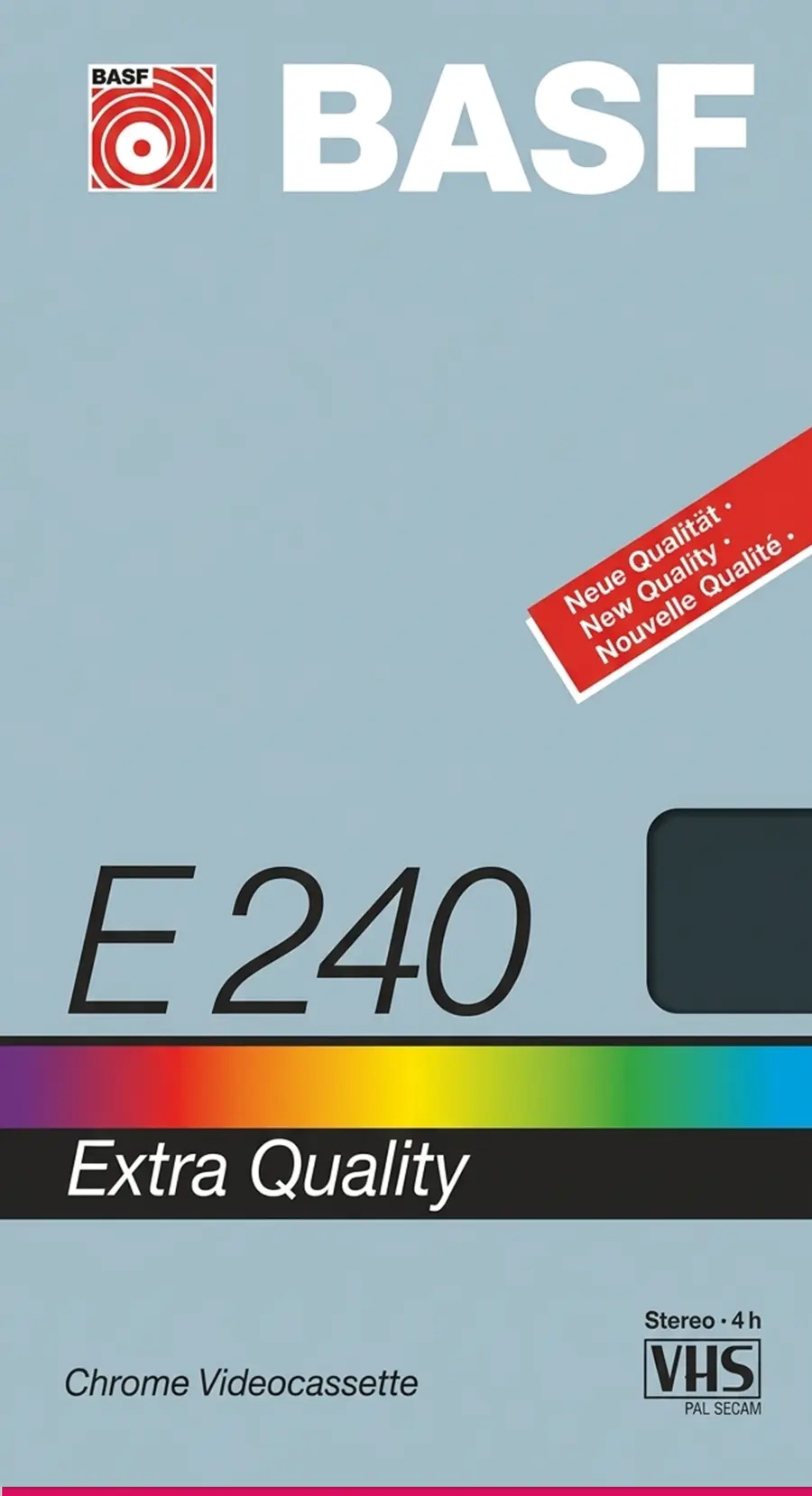 Vintage pale-blue BASF E-240 VHS tape cover