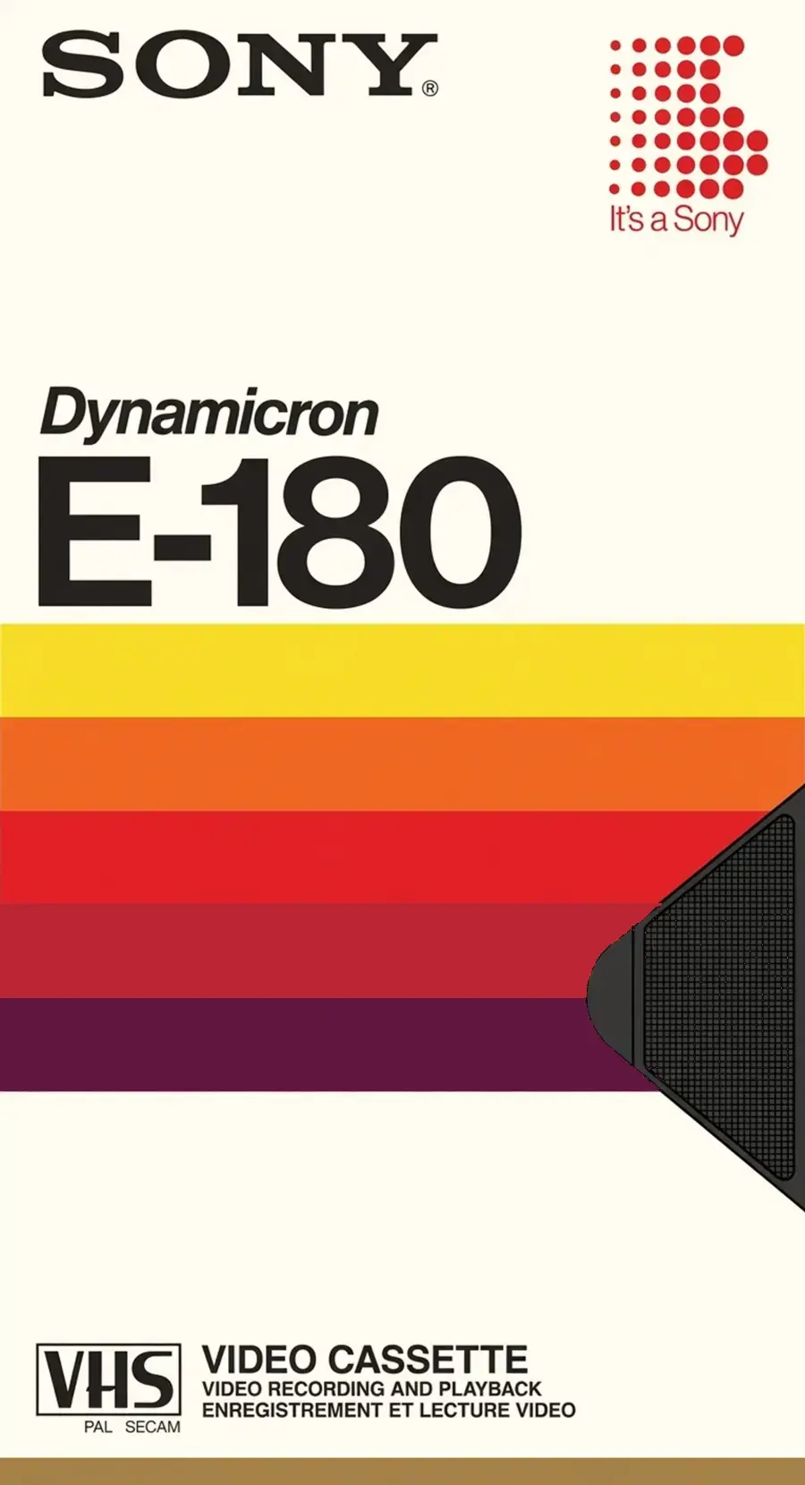 Vintage Sony Dynamicron E-180 VHS tape cover with vivid horizontal bands
